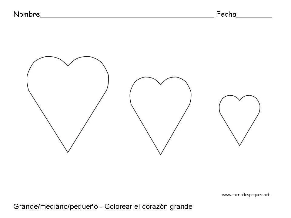 Grande, pequeño y mediano, corazones - Fichas de conceptos básicos