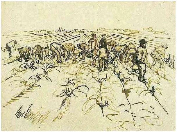 Granjeros trabajando en el campo de Vincent van Gogh | Dibujos ...