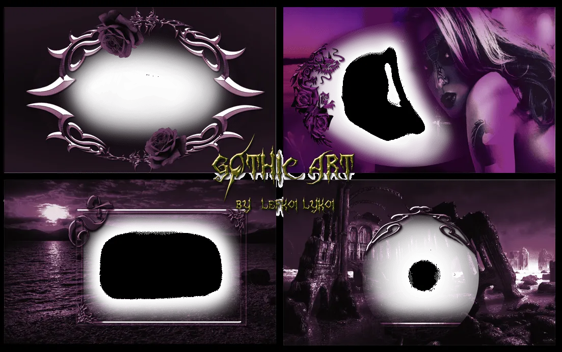  ... GRAPHICS by Lefkoi Lykoi: 4 Gothic Frames in PNG transparent 1600x900