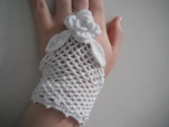 Weddind blancos guantes de encaje de ganchillo , sin dedos , joyas ...