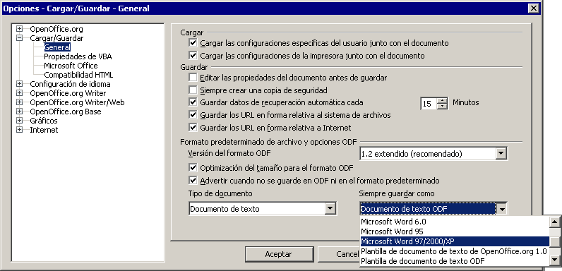 Guardar documentos de Writer en formato Microsoft Office Word de ...