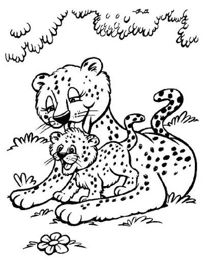 LEOPARDO Y CACHORRO DIBUJOS PARA COLOREAR LEOPARDOS