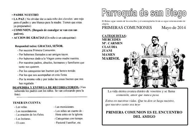 GUIÓN PARA LA MISA DE LAS PRIMERAS COMUNIONES DEL 2014