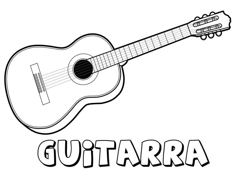 Guitarra para colorear. Dibujos de instrumentos musicales