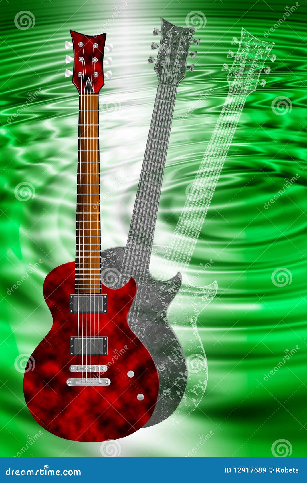 Guitarras Eléctricas Rojas Y Negras En Fondo Verde Imágenes de ...