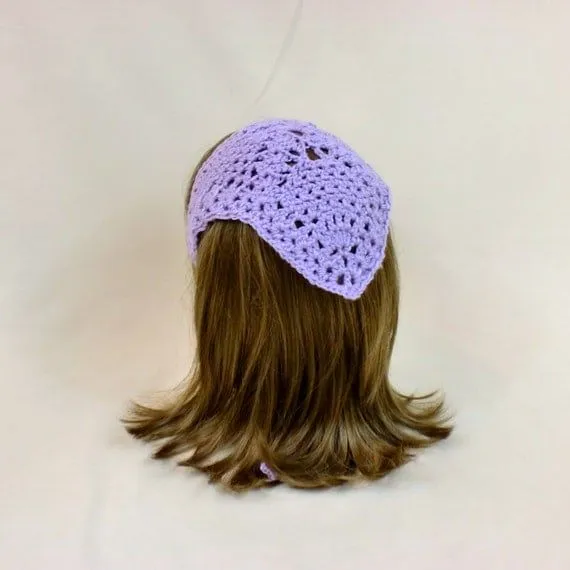 Hair Bandana Kerchief Purple Hanky Crochet by AllThingsTangled