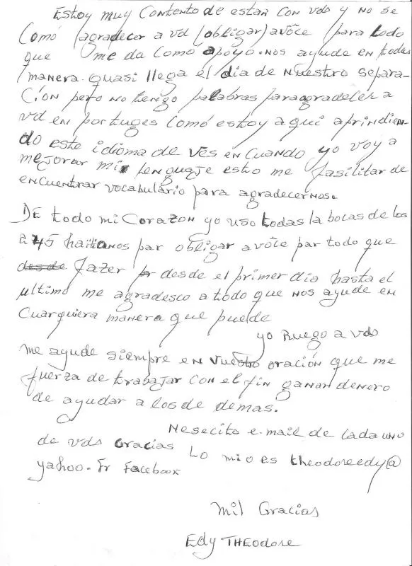 Haitiano Edy Theodore escreve carta de agradecimento ao governo ...