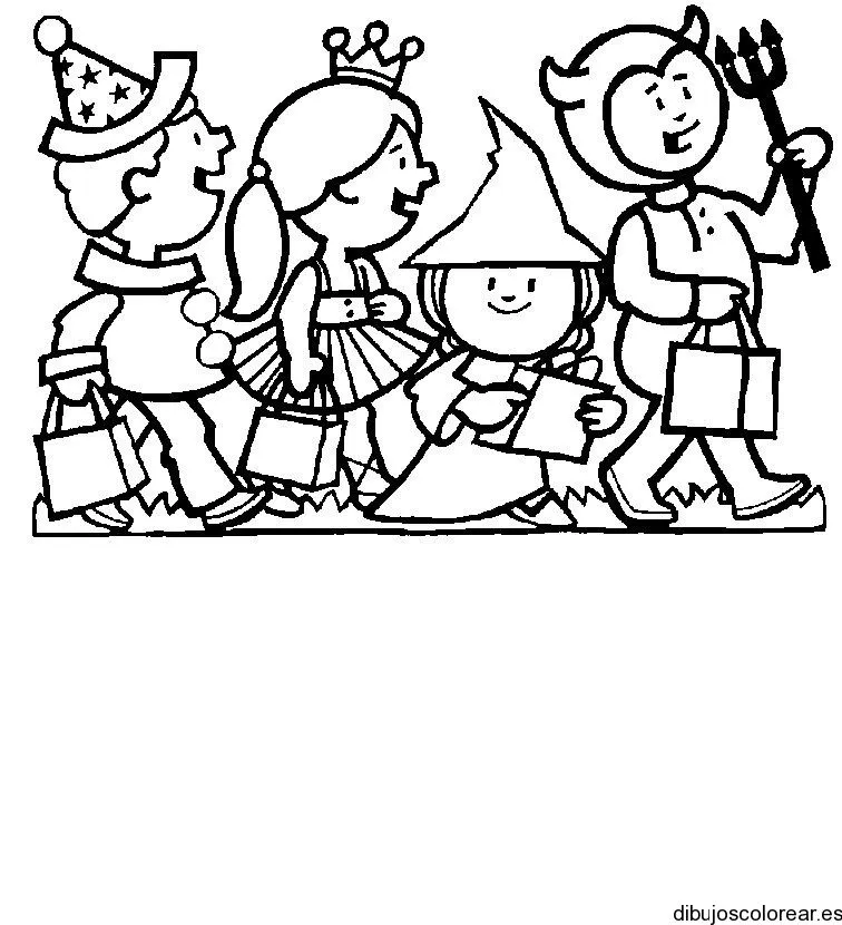 Dibujo de un grupo de niños disfrazados | Dibujos para Colorear