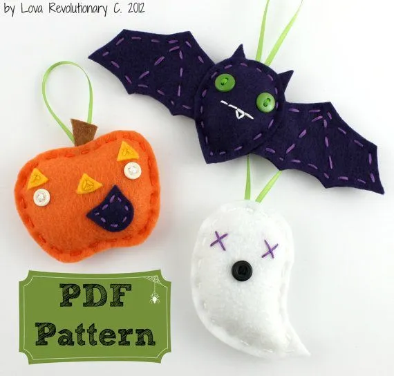 halloween felt patterns | Felt Halloween Ornament Set PDF Pattern ...
