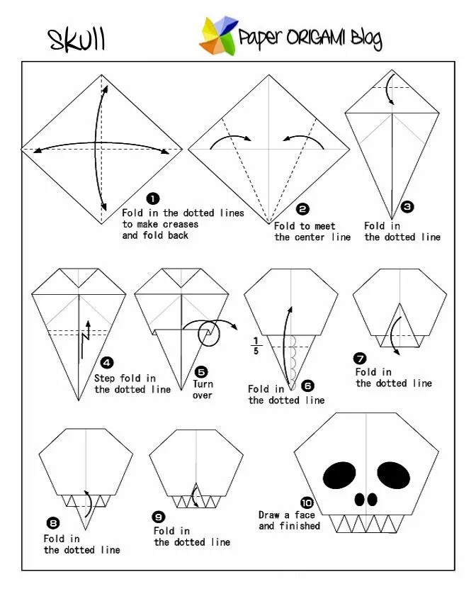 Halloween Origami: A Skull ~ Paper Origami Folding Diagram