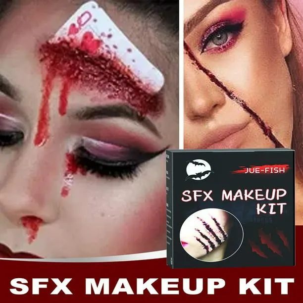 Halloween Special Effects SFX Kit De Maquillaje Para Zombie Vampire Skin Wax Gel De Sangre Falsa Cicatriz Agua Sangre Falsa Spray Esponja Raspador De Plata Para Halloween Cosplay ANGGREK Descripción de la