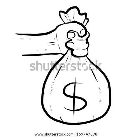 Hand And Money Bag Cartoon / Black And White Vector And ...