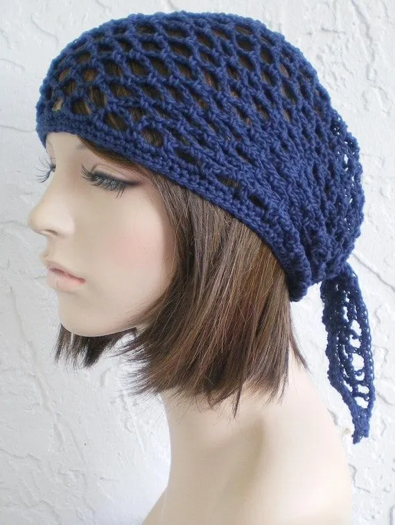 hand crochet bandana dorag hat gypsy spirit navy by annmag