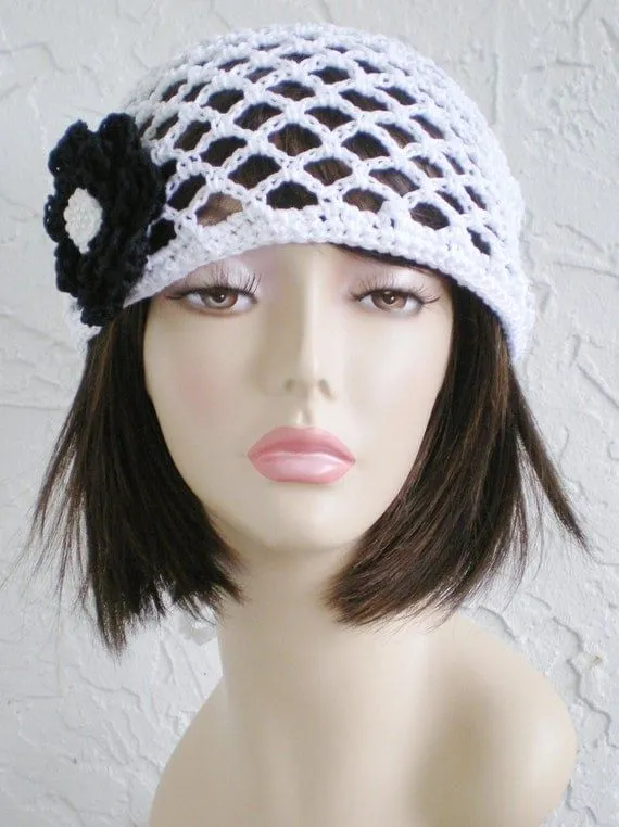 hand crochet Bandana dorag hat white kerchief gypsy by annmag