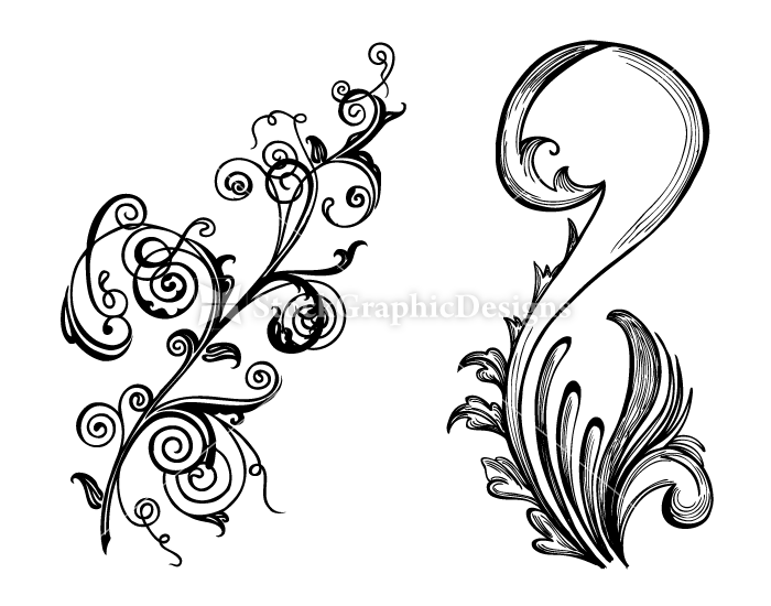 Hand Drawn Floral Ornaments Vector Illustration and Photoshop ...