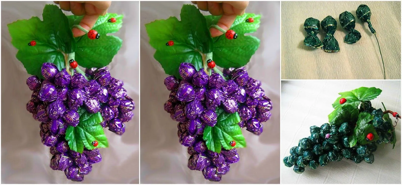 Haz un hermoso racimo de uvas con envolturas de chocolates ~ Mimundomanual