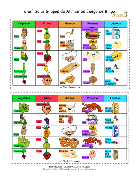 Haz tu Juego de Bingo de Alimentos del Chef Solus