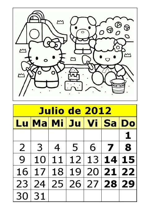  ... de Hello Kitty para colorear de 2012 (3ª parte) : Calendarios para