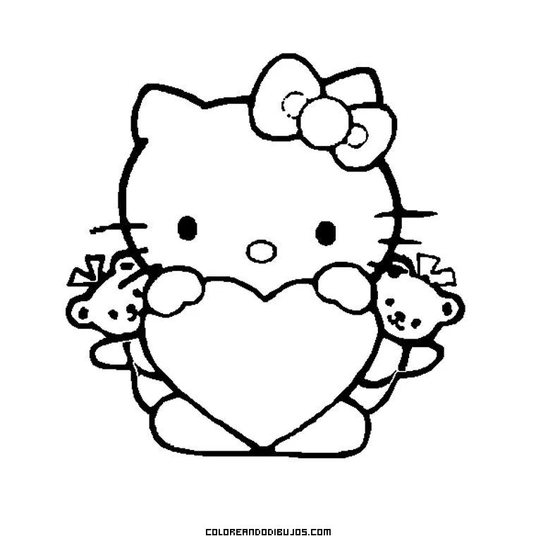 Hello Kitty con un gran corazón para colorear