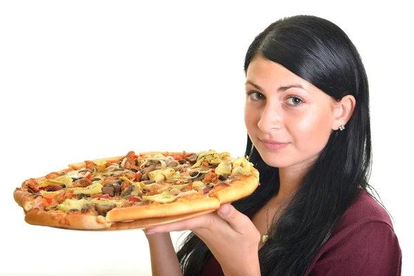 hermosa chica comiendo pizza para comer aislado en blanco — Foto ...