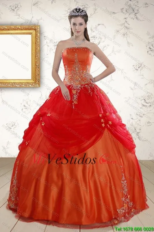 Hermosas sin tirantes Apliques Sweet 16 vestidos en rojo ...