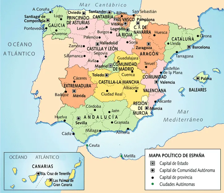 Herramientas para Geografía: Mapa de capitales de provincias españolas