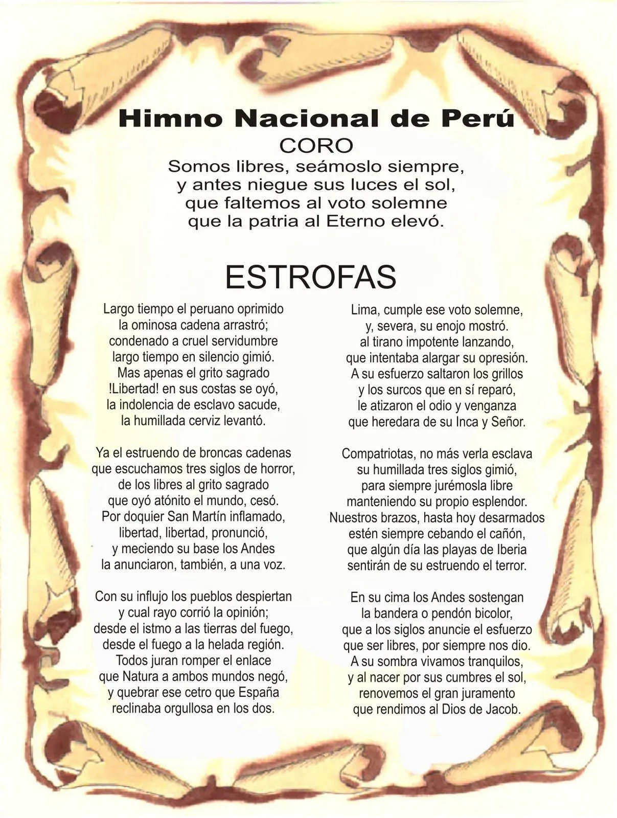 Himno Nacional Del Peru Para Colorear