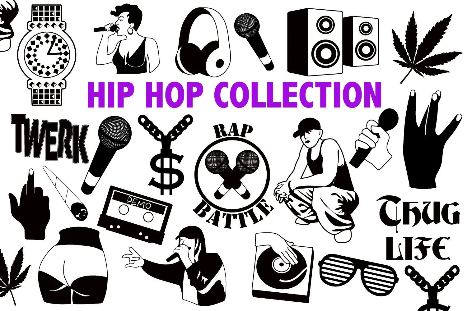 HIP HOP COLLECTION rap y rapero Svg clipart iconos Music - Etsy México