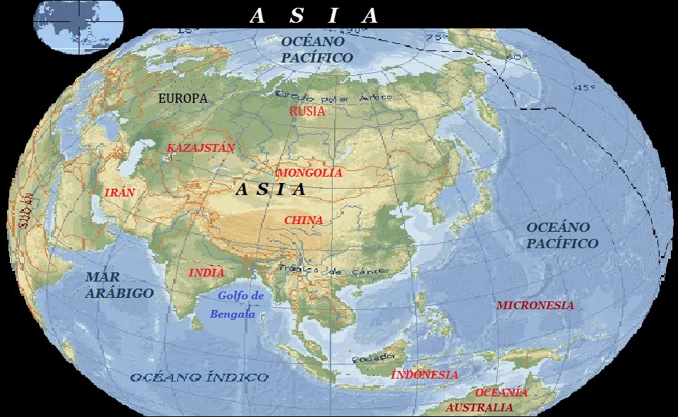 HISTORIA Y GEOGRAFÍA ECA Enseñanza media: CONTINENTE ASIÁTICO - mapa -