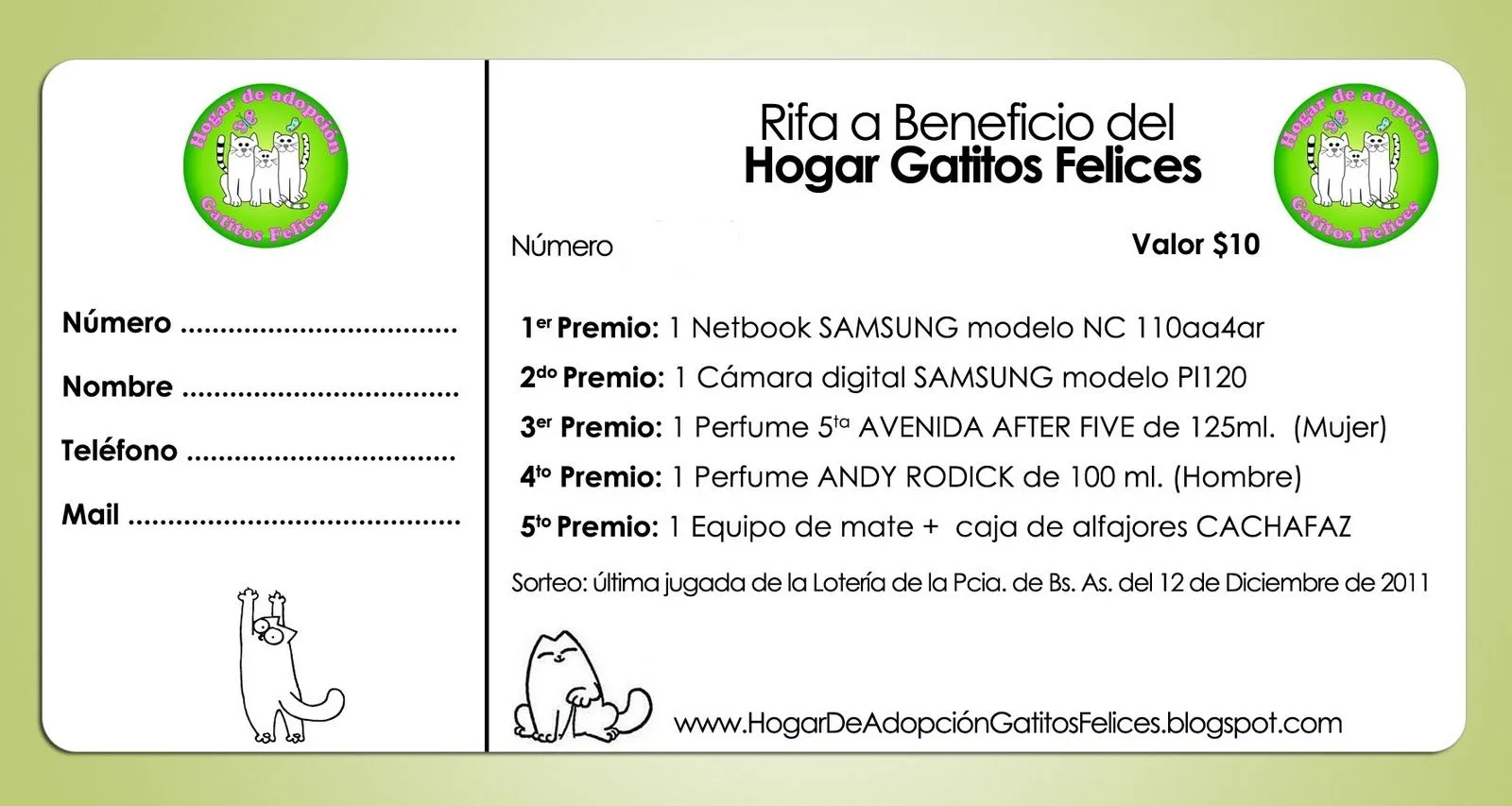 HOGAR GATITOS FELICES: RIFA A BENEFICIO DEL HOGAR !!