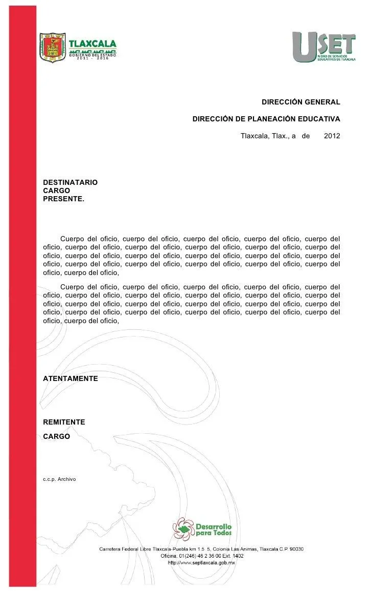 Hoja membretada t oficio dirección de planeación educativa uset