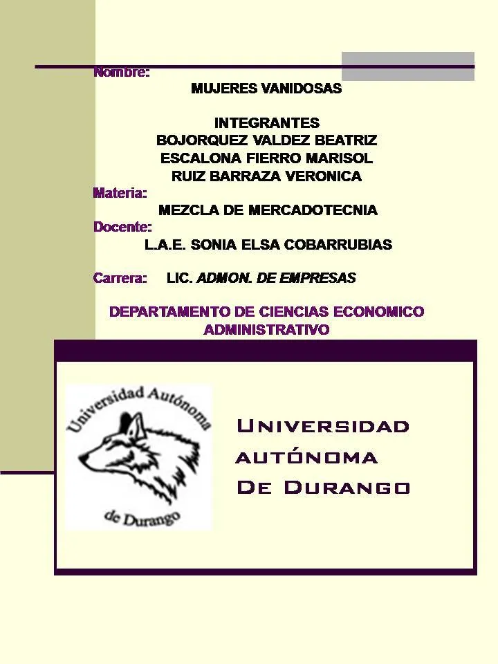 HOJA DE PRESENTACION DE LA UNIVERSIDAD DE DURANGO | Lic. Julius