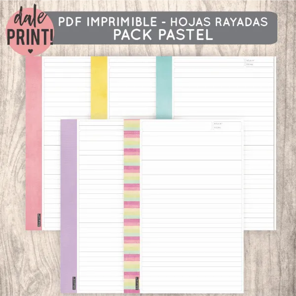 Hojas Rayadas A4 Pdf Imprimible 5 Diseños - Dale Print