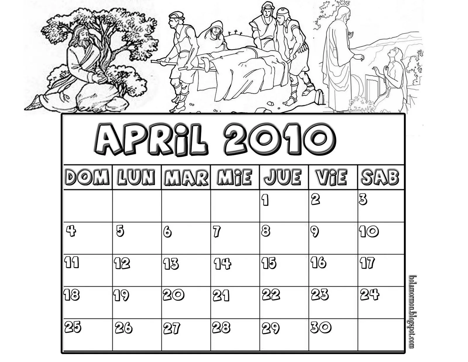 HOLAMORMON: CALENDARIO PARA COLOREAR (ABRIL 2010) PARA LA PRIMARIA ...