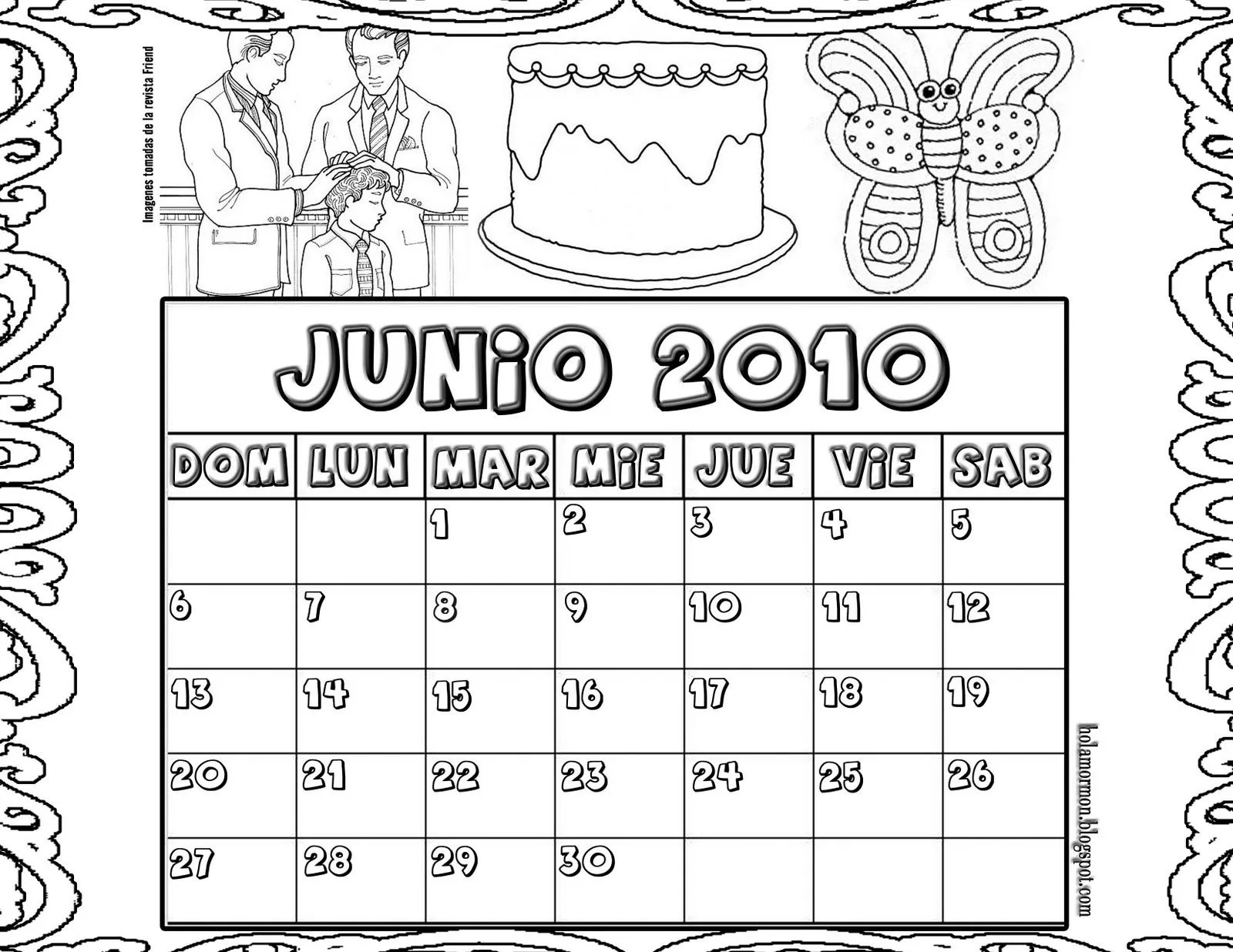 HOLAMORMON: CALENDARIO PARA COLOREAR (JUNIO 2010) PARA LA PRIMARIA SUD ...