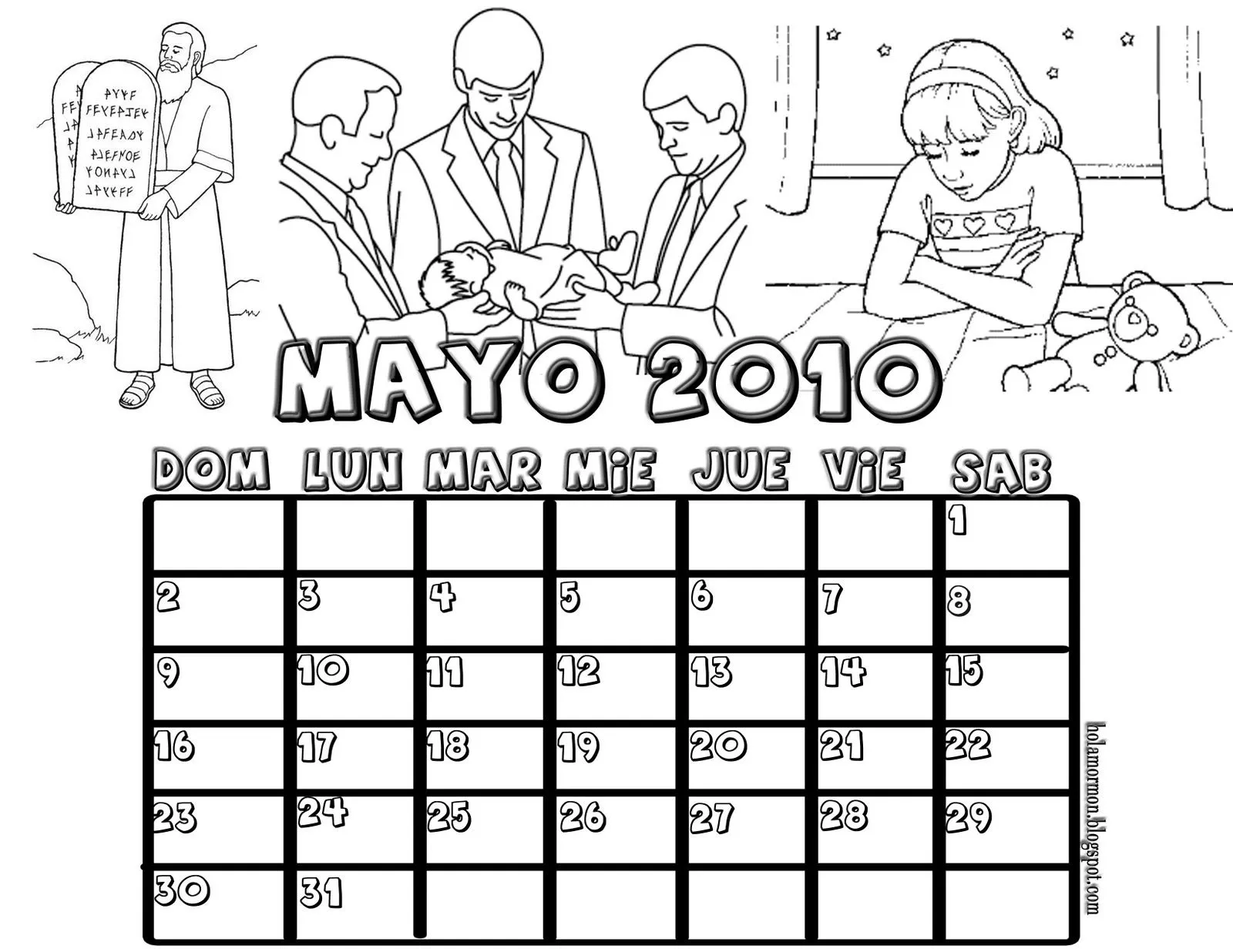 Holamormon2: CALENDARIO PARA COLOREAR (MAYO 2010) PARA LA PRIMARIA SUD ...