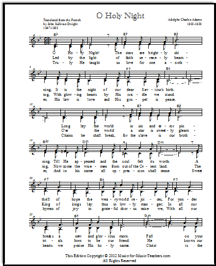 O Holy Night Sheet Music, Chords & Lyrics, Free!