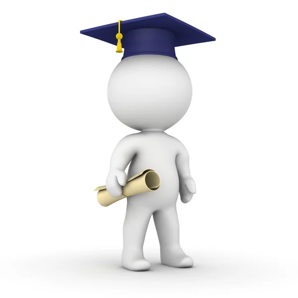 hombre 3D con gorro de graduación y diploma — Foto stock ...
