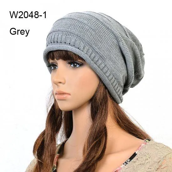 nueva hombres sombreros del invierno slouchy crochet gorros gris ...