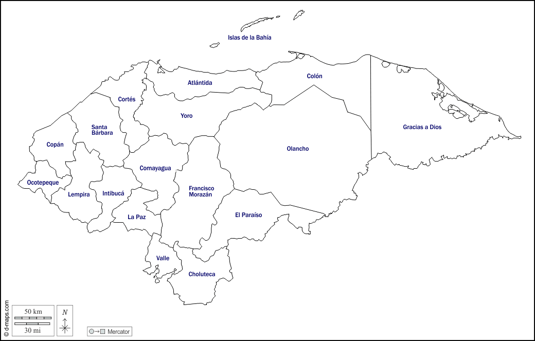 Honduras: Mapa gratuito, mapa mudo gratuito, mapa en blanco ...