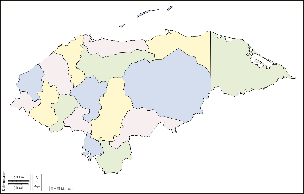 Honduras: Mapa gratuito, mapa mudo gratuito, mapa en blanco ...