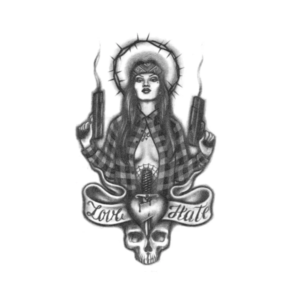 Hood Saint Chola Tattoo / Love Hate Tattoo / Chola with Guns Tattoo / Chicano Tattoo / Mexican Tattoo / Prison Tattoo / Mara Salvatrucha - Etsy México