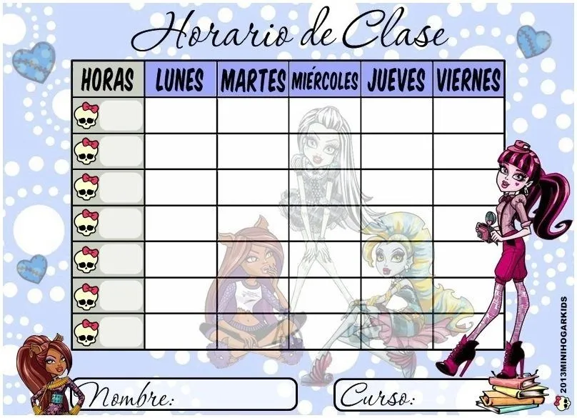 Horario de clases para niñas bonitos - Imagui