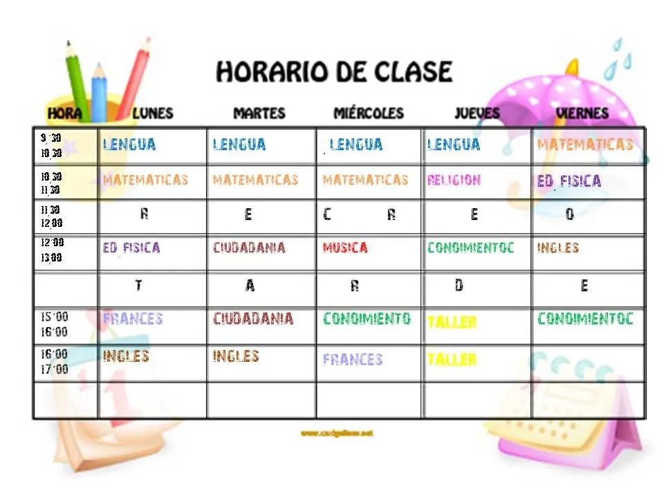 Horario de clases primaria - Imagui