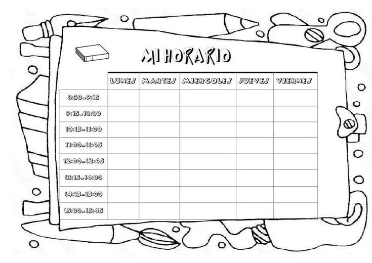 Horario escolar para colorear | Horarios | Pinterest