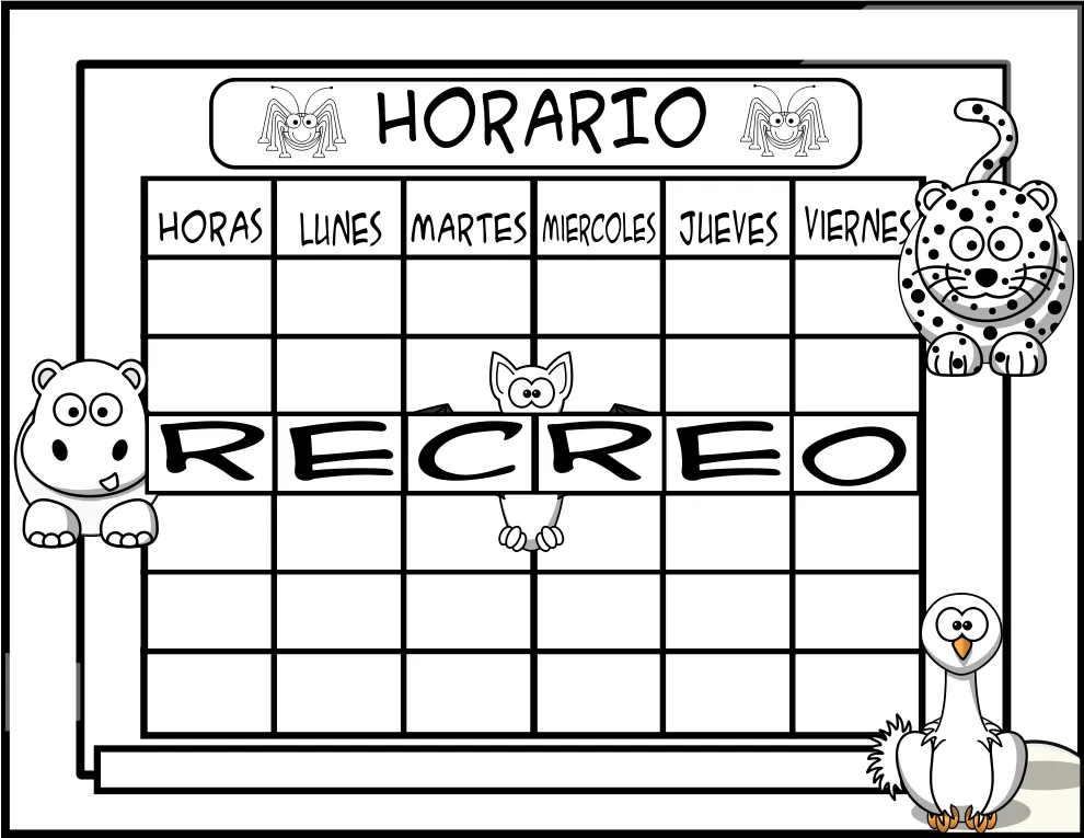 Horarios editables y divertidos con animales. Castellano, galego, ...