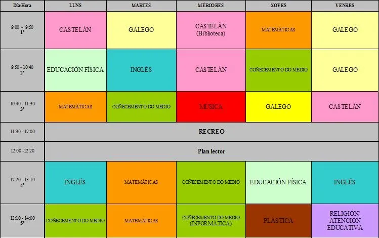 Horarios para primaria - Imagui