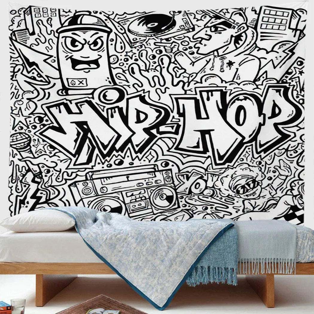 Hosima Trippy Tapiz Hip Hop Graffiti Doodle Line Art Dibujo de dibujos  animados cómics Tapiz de