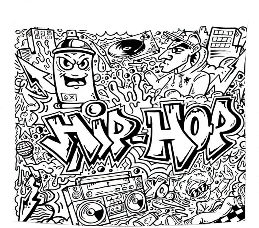 Hosima Trippy Tapiz Hip Hop Graffiti Doodle Line Art Dibujo de dibujos  animados cómics Tapiz de pared para colgar en la pared, colcha para  dormitorio estético Home Deco 94 x 71 cm :