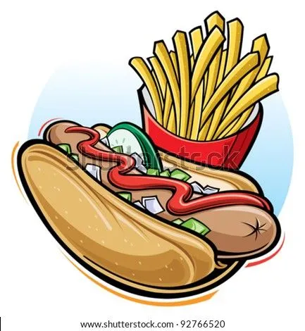 Hot Dog And Fries Ilustración vectorial en stock 92766520 ...